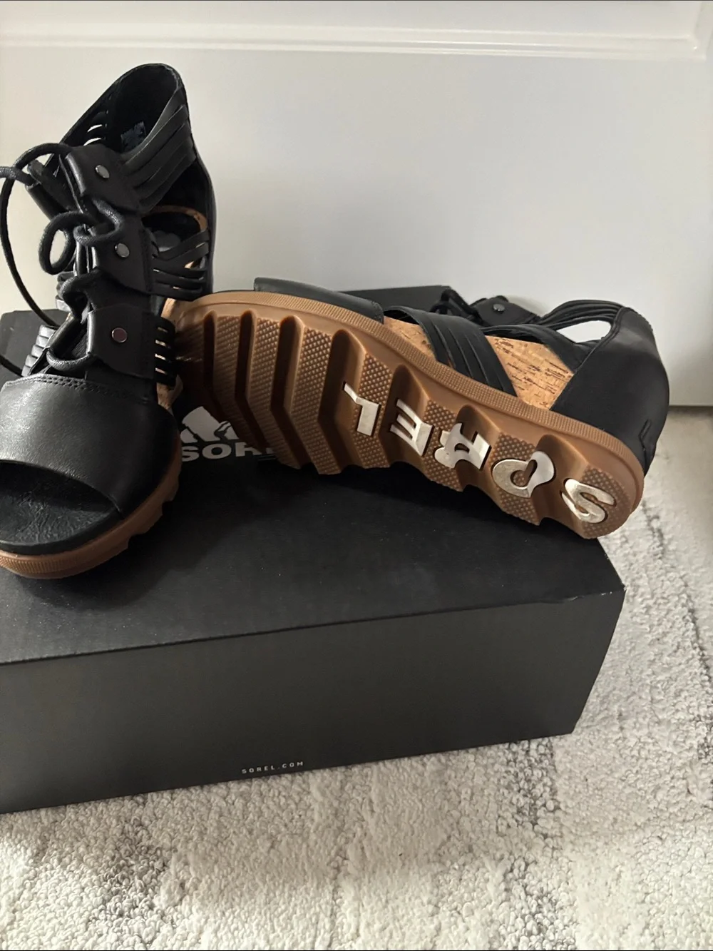 Sorel Black Lace-Up Platform Sandals